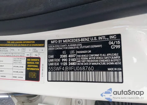 2015 Mercedes-Benz C 300 из США, поврежденный, VIN 55SWF4JB9FU068760